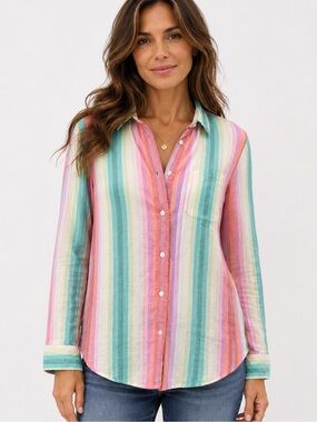 J.Crew Linen Striped Shirt Pastel Multicolour Size 4 Preppy